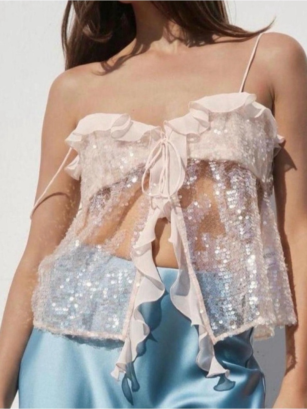 Zara Light Pink Sequin Ruffle Cami
